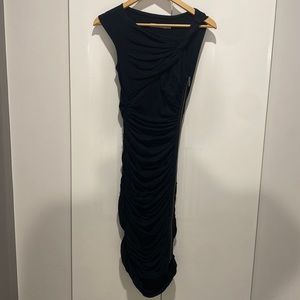 KAREN MILLLEN ruched pencil midi dress ; size 4 ; runs small;zipper on left side